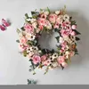 Dekoratif çiçek çelenk 40cm yapay ipek gül çelenk çiçek sahte çelenk düğün partisi dekorasyon ön kapı duvar asılı çiçek aranjman t220905