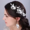 Copricapo Fiore Strass Forcine da sposa Orecchino Perla Cristallo Accessori per capelli da sposa per le donne Testa Gioielli Copricapo da festa Diademi