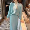 Two Piece Dress Autumn Winter Elegant Sweater Skirt Set Women Vneck Knitted Cardigan Back Split Long Skirts Suits Two Piece Outfit Korean 220906