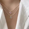 Ketten Bunte Herzen Halskette Frau Schlüsselbein Braut Halsketten Kette Anhänger Mädchen Schmuck Silber Farbe Trendy Kpop Metall Collares