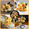 Greante floral falsa 1 Bouquet Amarelo Flores Artificiais PEONY TEA ROSA ROSA DE AUTONO FLORES FALCAS DE SALA DIY CASA DO CASA DO CASAMENTO DE CASAMENTO J220906