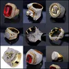 Anillos de racimo Bling Iced Out Gold Rings Mens Hip Hop Jewelry Cool Cz Stone Luxury Deisnger Men Hiphop Drop Delivery 2021 Bdehome Dh6Fz