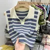 Camiseta sin mangas con cuello a rayas para mujer, chaleco fino de verano 2022 para mujer, camiseta sin mangas, ropa de mujer