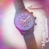M￤n av h￶gsta kvalitet Titta p￥ full funktion Stoppwatch Casual Clock Man Hole Leather Belt Luxury Quartz Movement rostfritt st￥l Fodral Bioceramiska planet Moon Wristwatches