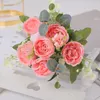 Faux bloemen groen 28 cm roze roze zijden boeket pieter nep bloemen bruids huishouden huis decoratie nepbloemen nepbloemen j220906