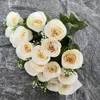 가짜 꽃 녹지 2 조각 18 헤드 시뮬레이션 장미 꽃다발 웨딩 장식 가짜 꽃 웨딩 신부 회사 꽃 J220906