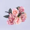 Verde floreale finto 1 bouquet Fiori artificiali di alta qualità Fiori di seta rosa per la decorazione domestica di nozze Decorazioni per feste di compleanno Adulto G11250 J220906