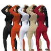 Kvinnor Casual Tracksuits Sexig Deep V Long Sleeve Two Piece Pants Set Elastic Outfits