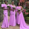 One Shoulder Purple Bridesmaid Dresses For African Girls Bow Elegant Satin Wedding Guest Gowns Plus Size Sweep Train Mermaid Maid Of Honor Dress Formal Wear CL1089