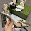 Luxury High Heels Leather Sandal Suede Mid-heel 7-11 cm Women Designer Sandaler Summer Beach Sexig skor Storlek 35-40