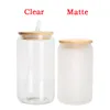 ABD Deposu 16 oz süblimasyon cam kutular bira cam tumbler buzlu içme bambu kapak ve yeniden kullanılabilir saman bb0303