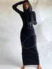 فساتين غير رسمية Hugcitar Long Sleeve Patchwork Skinny Maxi Dress Autumn Winter Women Fashion Streetwear ملابس غير رسمية 220906