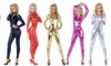 Déguisements unisexes Costumes de catsuit métalliques brillants Lycar noir Spandex Zentai Body Party club costumes de scène fermeture à glissière avant sans capuche