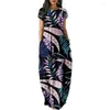 Casual Dresses Tropical Plant Leaves Style Print Women Short Sleeve Dress Loose Long Pocket