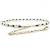 Belts Pattern Women Imitation Pearl Alloy Chain Black White Clothing Accessories F0225