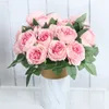 Faux blommor grönare siden konstgjorda blommor pion vit brudföretag bukett tillbehör champagne rosor falska blommor bröllop hem dekoration tabell j220906