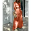 여성 투피스 바지 세트 여성 빈티지 Boho 프린트 셔츠 통근자 넓은 다리 여름 캐주얼 루즈 슈트 작업 Streetwear Y2k 2022 복장