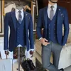 Herrdr￤kter m￤n bl￥ design 3 stycken br￶llop formella m￤n tuxedos blazer byxor smala passform groom party slitage kl￤nning jacka v￤st