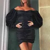 ELSVIOS Femme Draped Bodycon Dress Sexy Off Shoulder Ruched Clubnight Party Dress Women Autumn Strapless Long Sleeve Mini Dress T220819