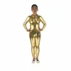 Ragazze sexy metallizzate lucide Catsuit Costumi argento lycar Spandex Zentai completo Body dancewear Party clubwear costumi di scena cerniera frontale con cappuccio