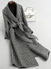 Mélanges de laine pour femmes Manteau long en laine à carreaux pour femmes Manteaux à ceinture pied-de-poule 220906