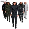 Survêtements pour hommes Survêtement pour hommes Sweat à capuche militaire 2 pièces Ensembles Costom votre camouflage Muscle Man Automne Hiver Tactique Sweat Veste Pantalon 220905