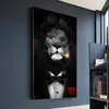 Dukmålning Moderna djurkonstbilder Roliga rökande lejonaffischer och prints Quadro Cuadros Väggkonstbilder Rum Heminredning