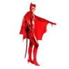 Costumes de Catsuit métallique brillant rouge animal drôle unisexe lycar Spandex Zentai body costumes de scène de club de fête ont des oreilles et une queue avec cape