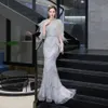 Custom Party Made Luxury Sleeveless Shawl Women Beading Long V Neck Mermaid Evening Dress YS99455