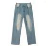 Jeans masculinos High Street Blue Men Retro Tide Brand Ins Trend Summer Lavou Old Straight Loose Casual Daddy Calças