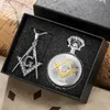 Pocket Uhren Freimaurer Uhrengeschenk -Set Halskette Anhänger Quarzuhren Herren Modepullover Accessoires Geschenke Kit für Freund Schmuck
