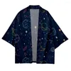 エスニック服日本語宇宙印刷着物とショーツカーディガンメンズサムライコスチュームジャケットシャツ夏アジアヨアオリ
