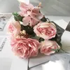 Finto verde floreale 1 pz bouquet di peonia di seta decorazione della casa accessori festa di nozze scrapbook piante finte fai da te rose artificiali fiori J220906
