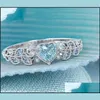 Met zijstenen houden van hartvormige ring sieraden vrouwen inleg aquamarine kristal mode verlovingsringen valentijnsdag cadeau yydhhome dhcsp