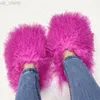 Slippers European and American designer trend new true wool slippers female luxury fur winter warm L220906