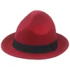 Boinas Fedoras Wool Hat for Women Solid Red Black Cowgirl Cowgirl Casamento Pos Panamá chapéus Sombrero Mujer