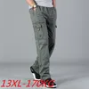 Mens Pants 13xl 170kg Yaz Sonbahar Erkekler Kargo Pantolon Cep Fermuar Dış Kapı Büyük Boy Boy Basit Ordu Yeşil Düz Pantolonlar 48 220906