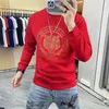 Tijgerkop Heren Hoodies Sweatshirts Herfst Winter Nieuwe Trui Hot Diamonds Luxus Merk Mannelijke Toevallige Slanke Trend Man Kleding Rode Top M-5XL