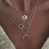 Choker Bohemian Vintage Female Necklace Long Chain Layered Circle Earth Moon Boho Jewelry 1N179