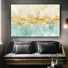 Gold Geometric BlueWave Abstract Oil Painting on Canvas Posters and Prints Nordic Wall Art Picture for Living Room Cuadros Decor