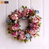 Dekorativa blommor kransar Lätt lila Peony krans europeiska och amerikanska dörrdekoration väggdekor bröllopsfotografering rekvisit t220905
