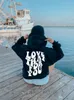 Women's Hoodies Oversized Hoodie Women 2022 Words On Back 그래픽 하라주쿠 스웨터 가을 겨울 운동복 코트 Y2K Top