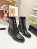 High Quality Autumn Winter Women Boots Designer Lace-Up Brand Leather Shoes Metal Chain Zipper Flat Shoes Ankle Middle Boots Women Leather Boots Size 35-41