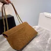 Designer- Orange Color Suede Leather Shoulder Bags Cowhide Chains Baguette Double Strap V Lines Cross Body Påsar Brev Buckle