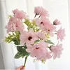 Faux Floral Greenery 4 Pcs 1 Bos Van 21 Vorken Chrysant Met Bladeren Groen Boeket Kunstzijde Bloemen Voor Thuis Eettafel Decoratie J220906