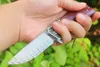 Coltello pieghevole per flipper di alta qualit￠ R9501 Damasco Drop Drop Point Blade in palogenne a testa in gallina Cussaggio Cuscinetto Cuscinetto con guaina in pelle