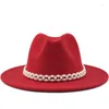 Boinas Moda Mulher Fedora Hat Wool Felt Pérola Decorativa Decorativa Padriativo Vintage
