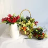 Faux Floral Greenery 8 stkssets 2 Vork Kerst Rode Bessen Stengels Met Blad voor Xmas Tree Decoratie Benodigdheden Gift Decor J220906