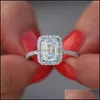 웨딩 반지 크기 5-10 반짝이는 고급 쥬얼리 100% Real 925 Sterling Sier Emerald Cut White Topaz CZ Diamond Gemstones pr yydhhome dhjah