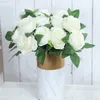 Faux blommor grönare siden konstgjorda blommor pion vit brudföretag bukett tillbehör champagne rosor falska blommor bröllop hem dekoration tabell j220906